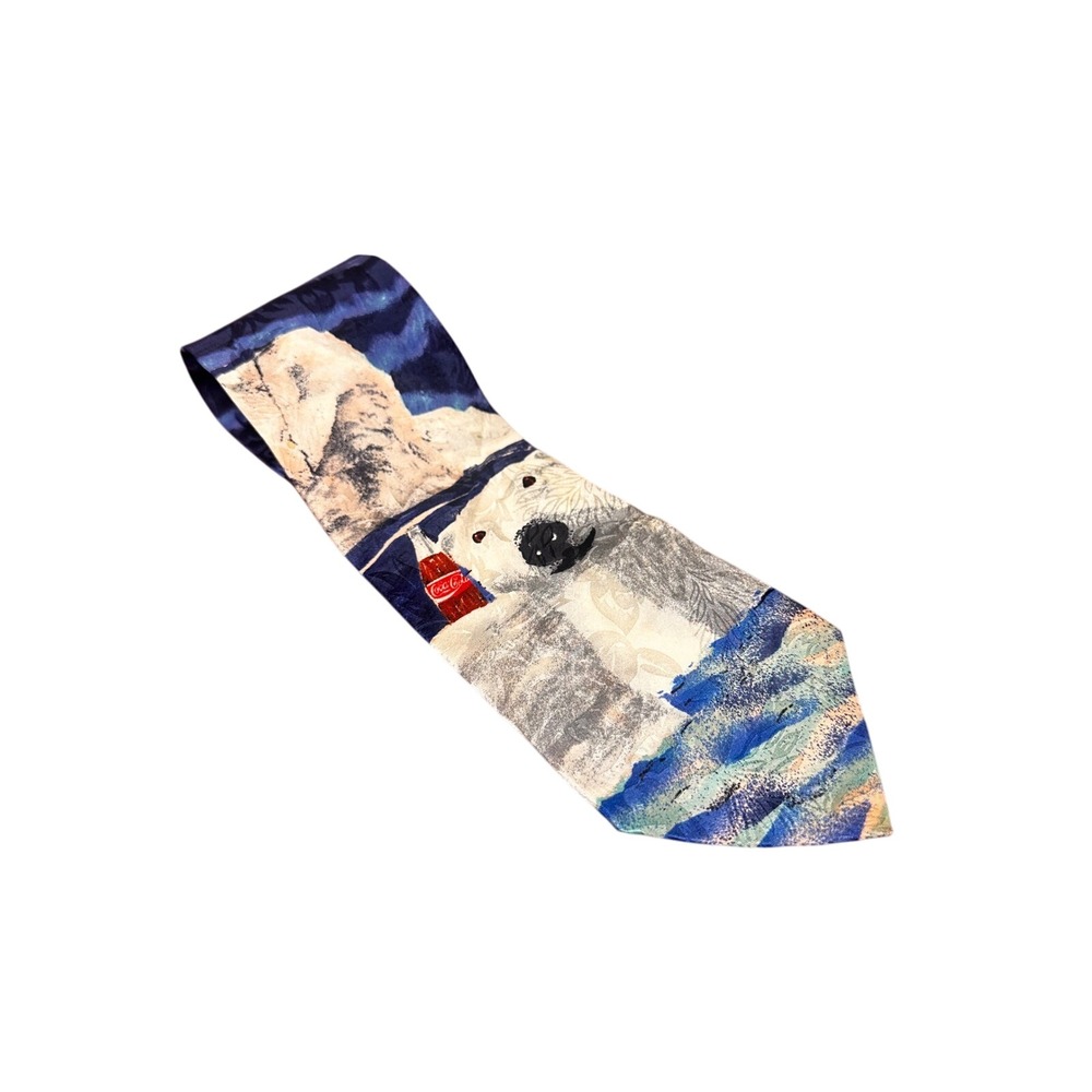 Vintage Coca Cola Polar Bear Tie 100% Silk Novelty Beverage Collectible Necktie